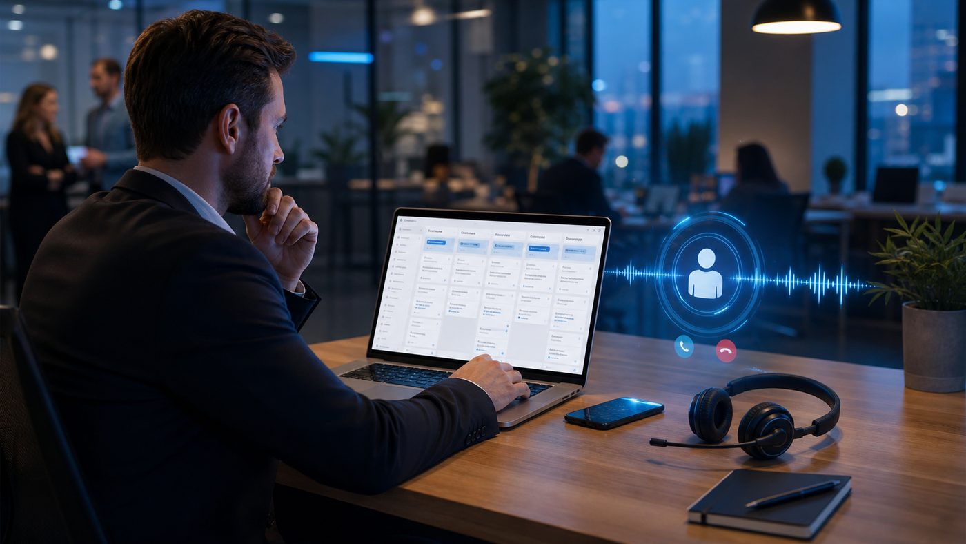 Менеджер по продажам работает с CRM и AI-звонками